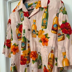 Vintage Hilo Hattie Mens XL Hawaiian Beer lovers Short Sleeves Tropical Floral